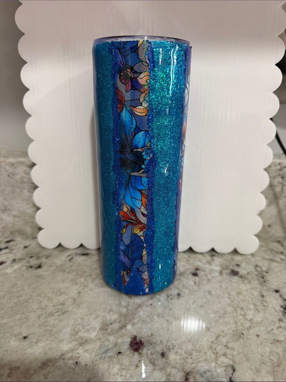 Blue Floral Glitter Stainless 20 oz. Tumbler